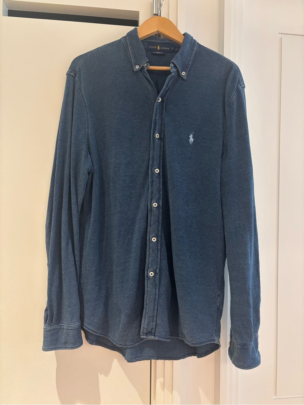 Ralph Lauren Indigo Blue Button-Down Knit Shirt